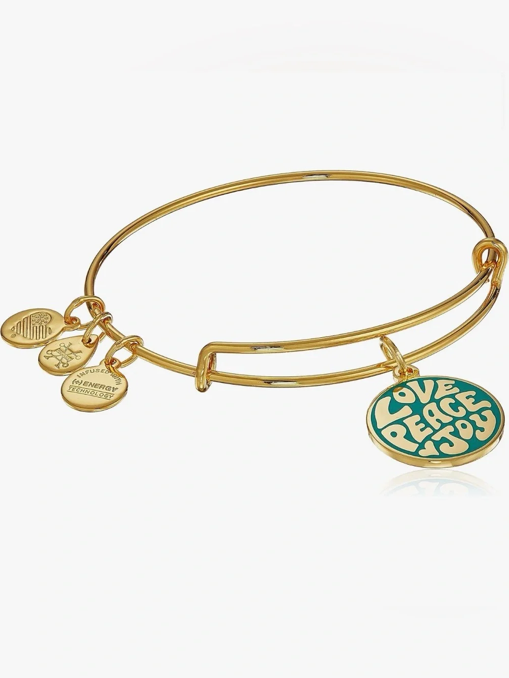 NWOT Alex and Ani Love Peace Joy Gold Expandable Charm Bangle Bracelet